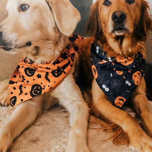 Bandana Halloween Chien Double Couche - Motifs Sorcière et Citrouille