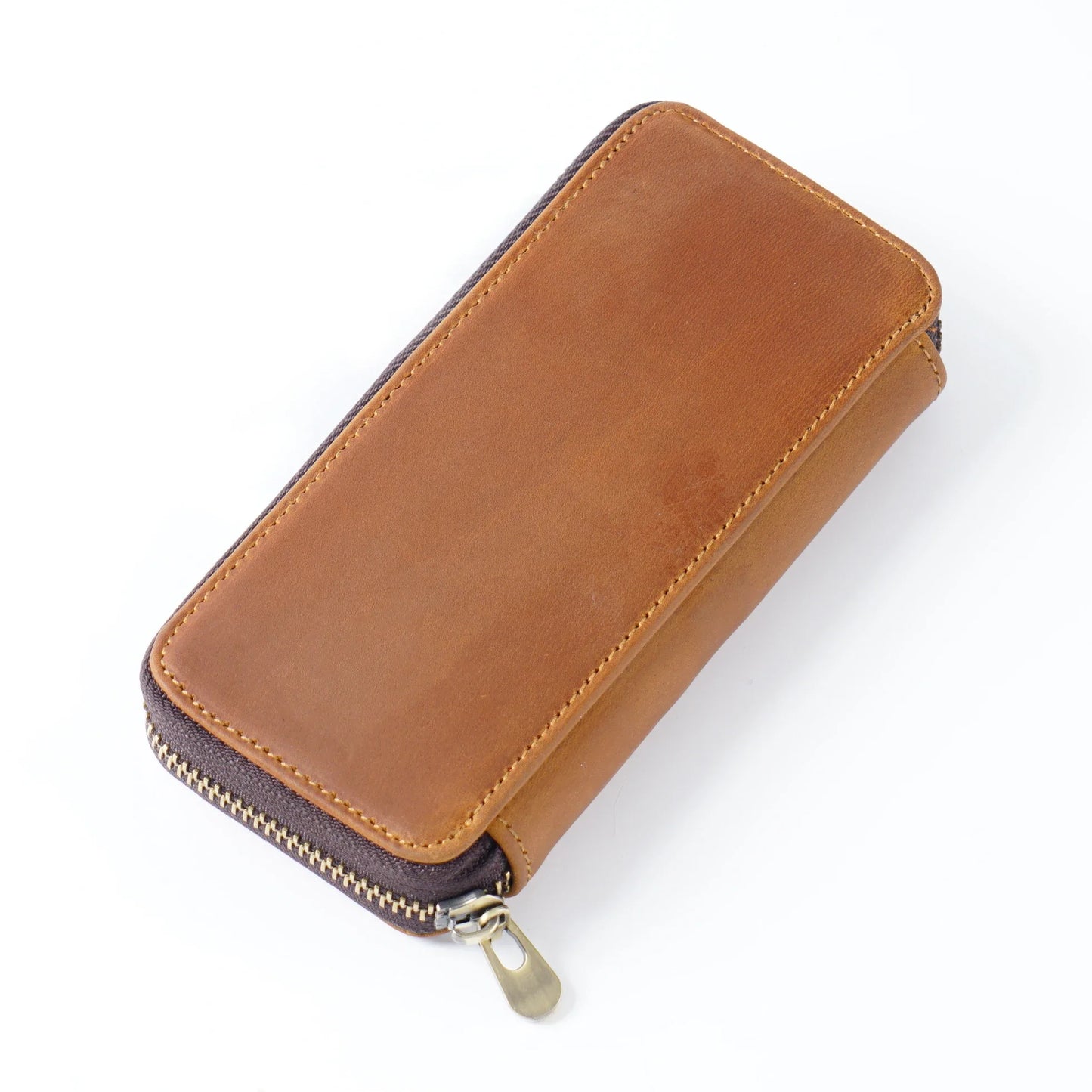 Genuine Leather Fountain Pen Case With 3 Divided Slots, Handmade Zippered Stationery Pouch Pen Holder Bag for Office School