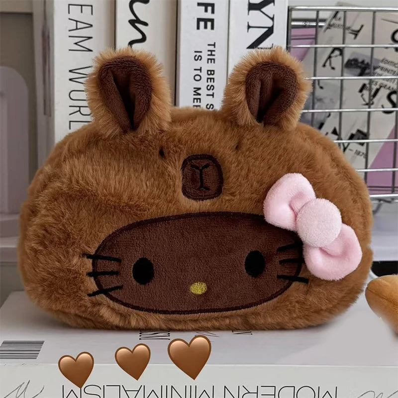 Kawaii Hello Kitty Plush Pencil Case Cartoon Makeup Bag Large Capacity Stationery Cosmetics Pencil Pouch Storage Bag Gift
