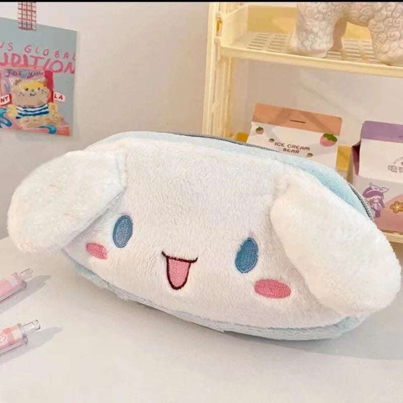 Sanrio Melody Cinnamoroll Fashionable Latest Pink Plush High Aesthetic Girl's Heart-shaped Pencil Case With Large Capacity