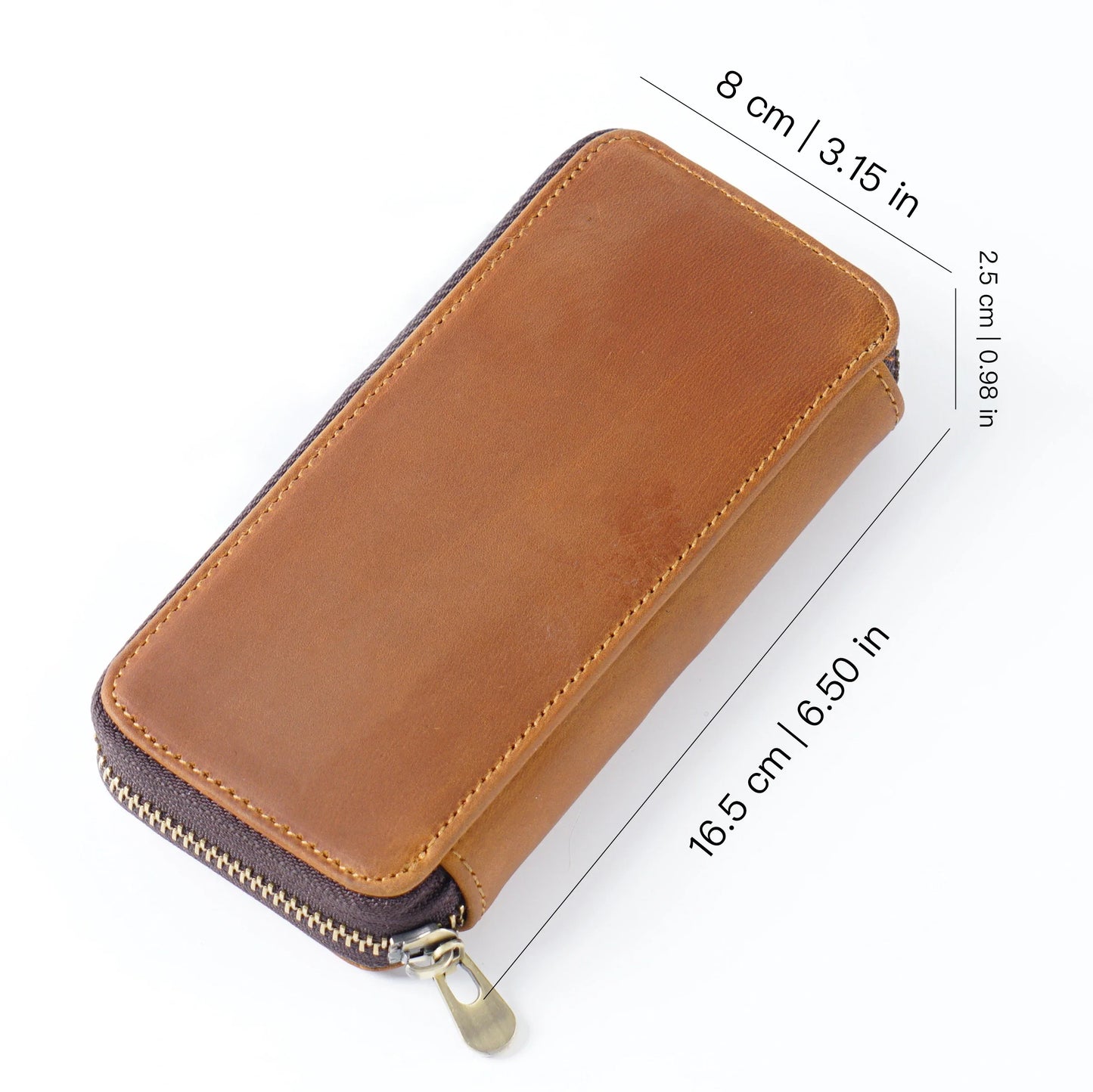 Genuine Leather Fountain Pen Case With 3 Divided Slots, Handmade Zippered Stationery Pouch Pen Holder Bag for Office School
