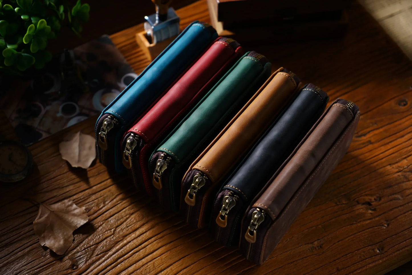 Genuine Leather Fountain Pen Case With 3 Divided Slots, Handmade Zippered Stationery Pouch Pen Holder Bag for Office School