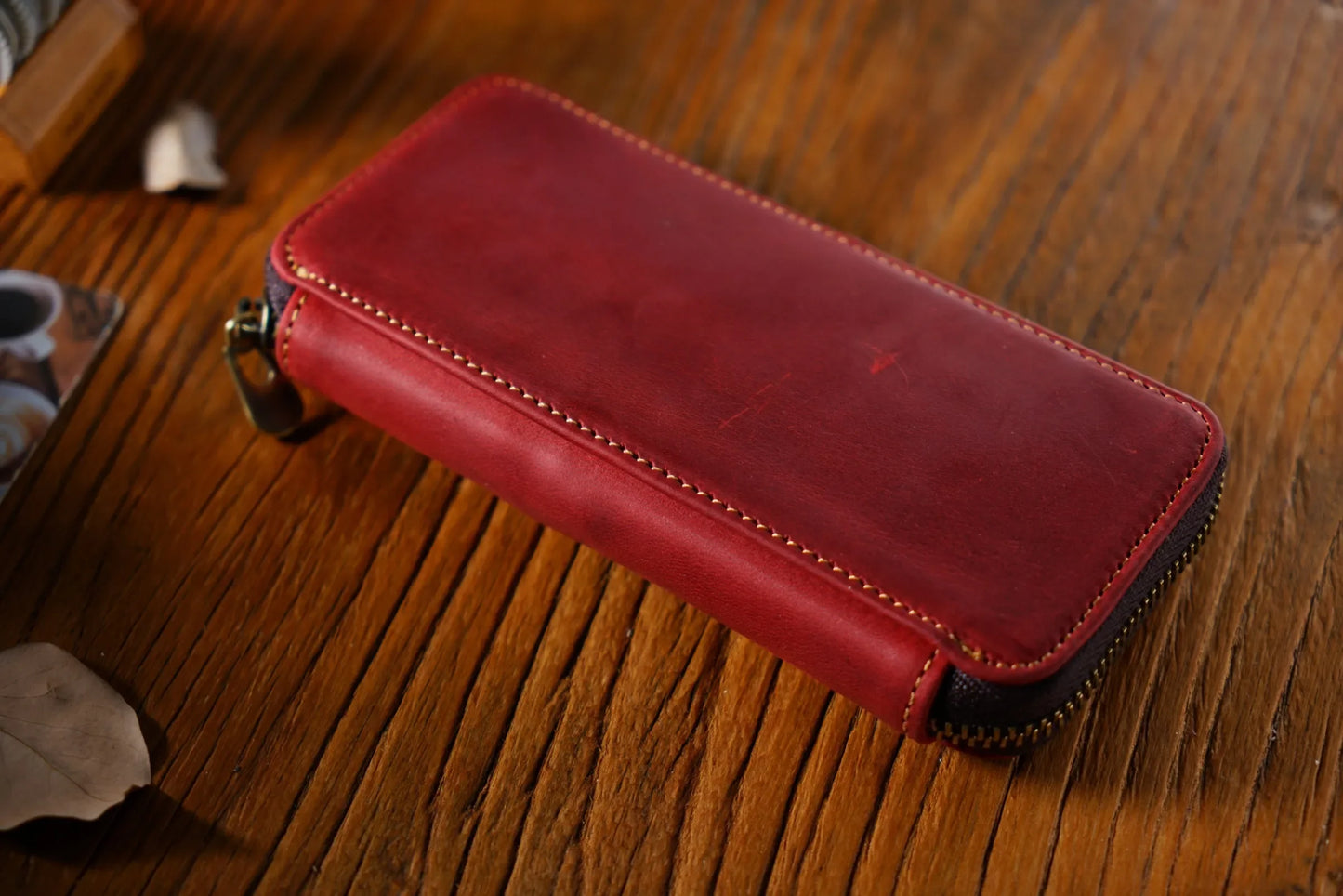 Genuine Leather Fountain Pen Case With 3 Divided Slots, Handmade Zippered Stationery Pouch Pen Holder Bag for Office School