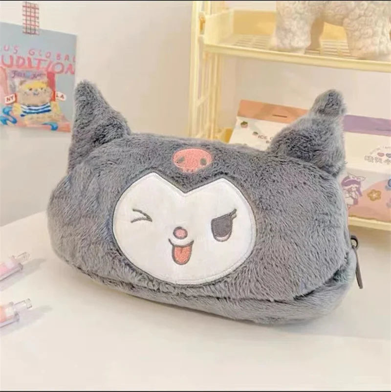 Sanrio Melody Cinnamoroll Fashionable Latest Pink Plush High Aesthetic Girl's Heart-shaped Pencil Case With Large Capacity