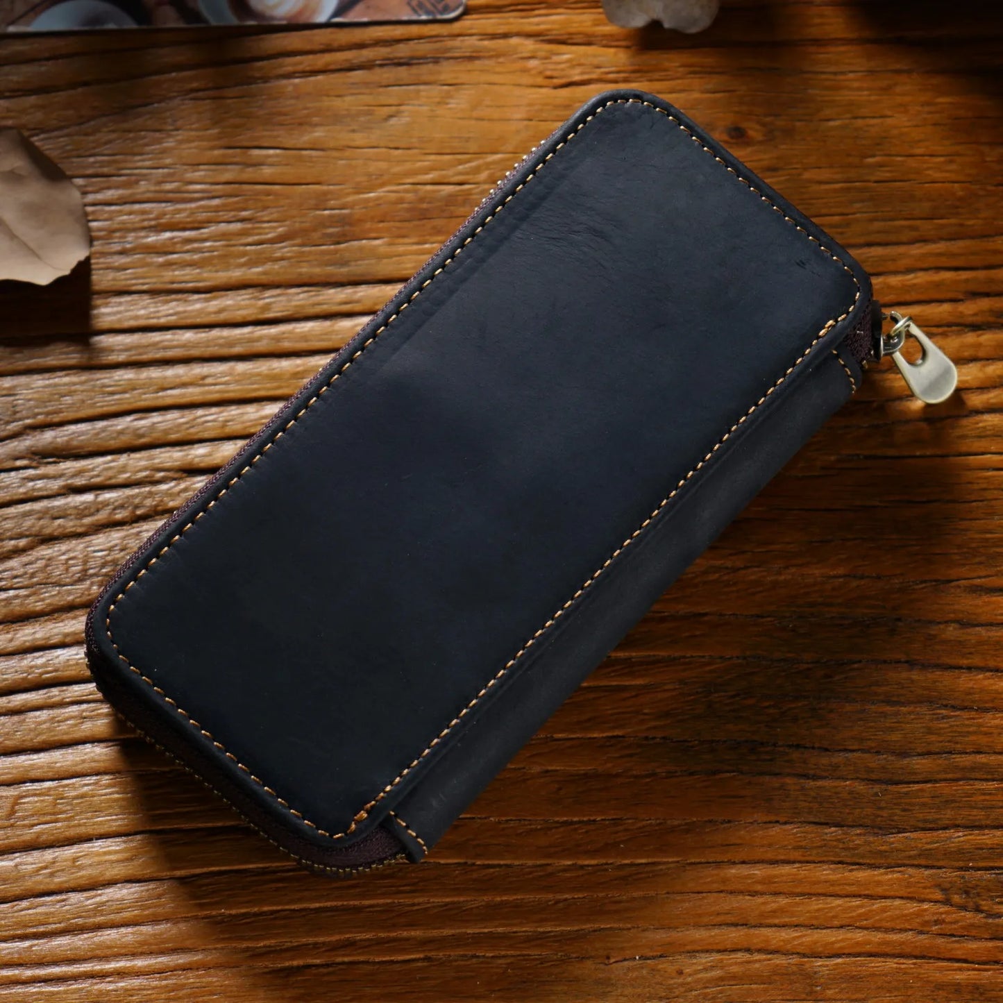 Genuine Leather Fountain Pen Case With 3 Divided Slots, Handmade Zippered Stationery Pouch Pen Holder Bag for Office School