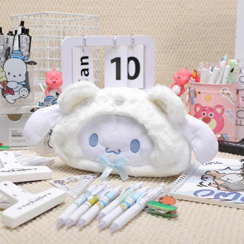 Kawaii Hello Kitty Plush Pencil Case Cartoon Makeup Bag Large Capacity Stationery Cosmetics Pencil Pouch Storage Bag Gift