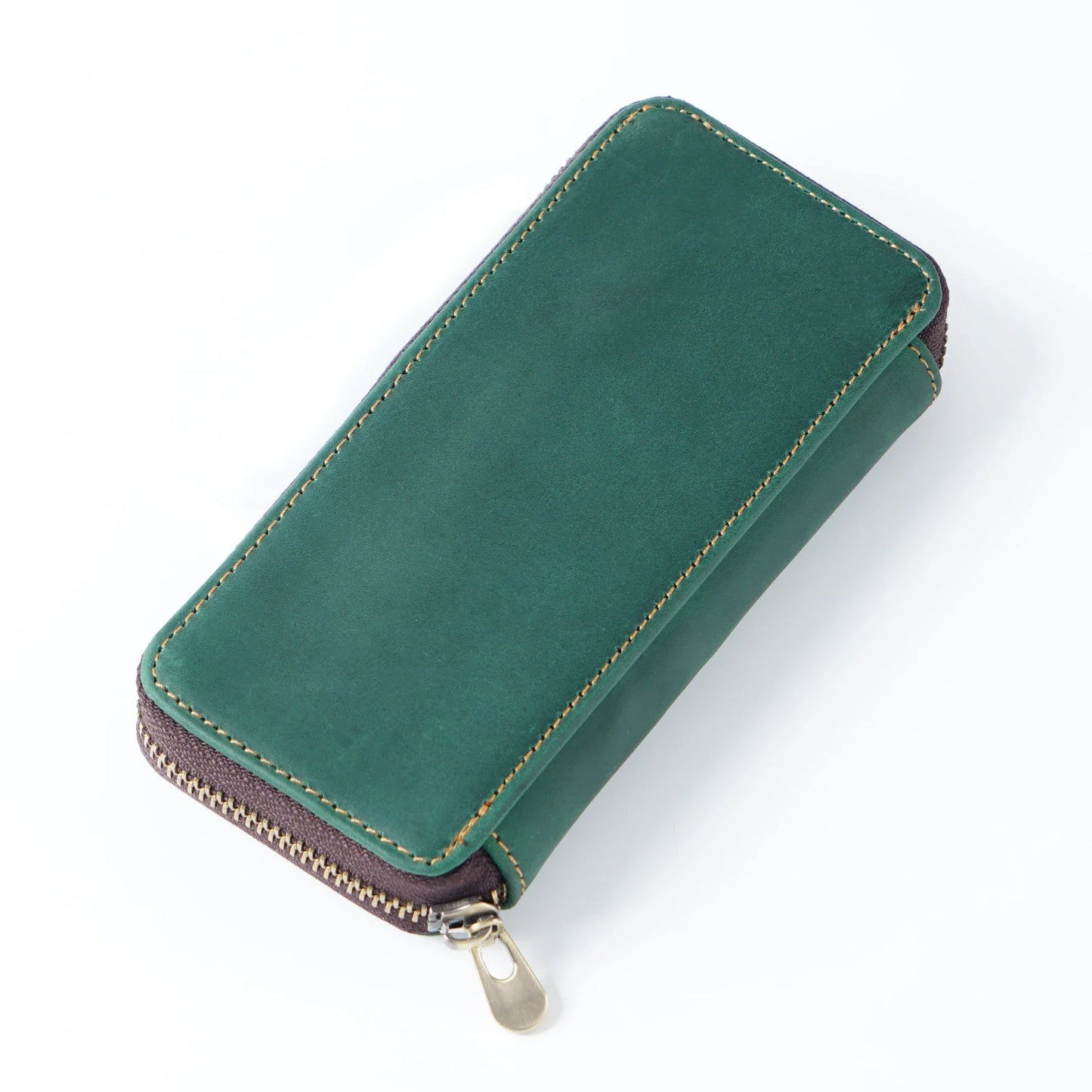 Genuine Leather Fountain Pen Case With 3 Divided Slots, Handmade Zippered Stationery Pouch Pen Holder Bag for Office School