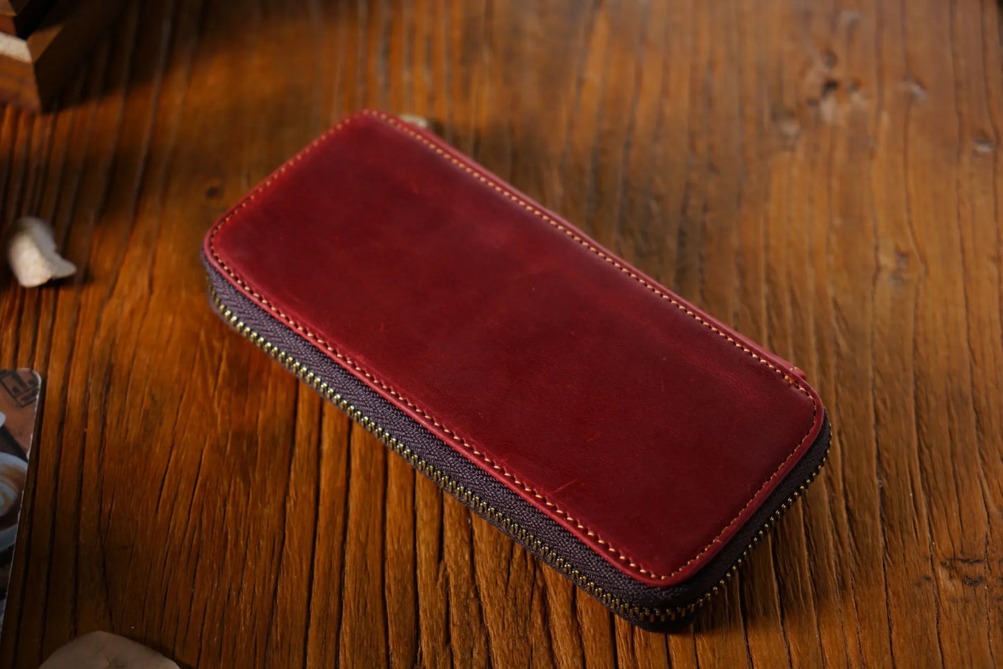 Genuine Leather Fountain Pen Case With 3 Divided Slots, Handmade Zippered Stationery Pouch Pen Holder Bag for Office School