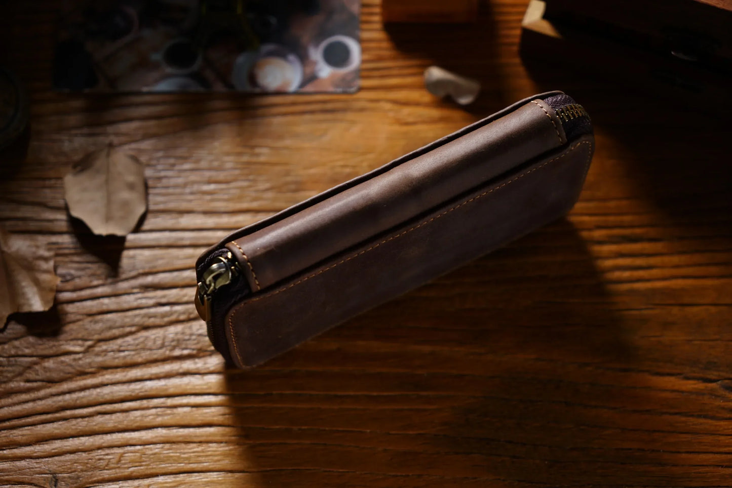 Genuine Leather Fountain Pen Case With 3 Divided Slots, Handmade Zippered Stationery Pouch Pen Holder Bag for Office School