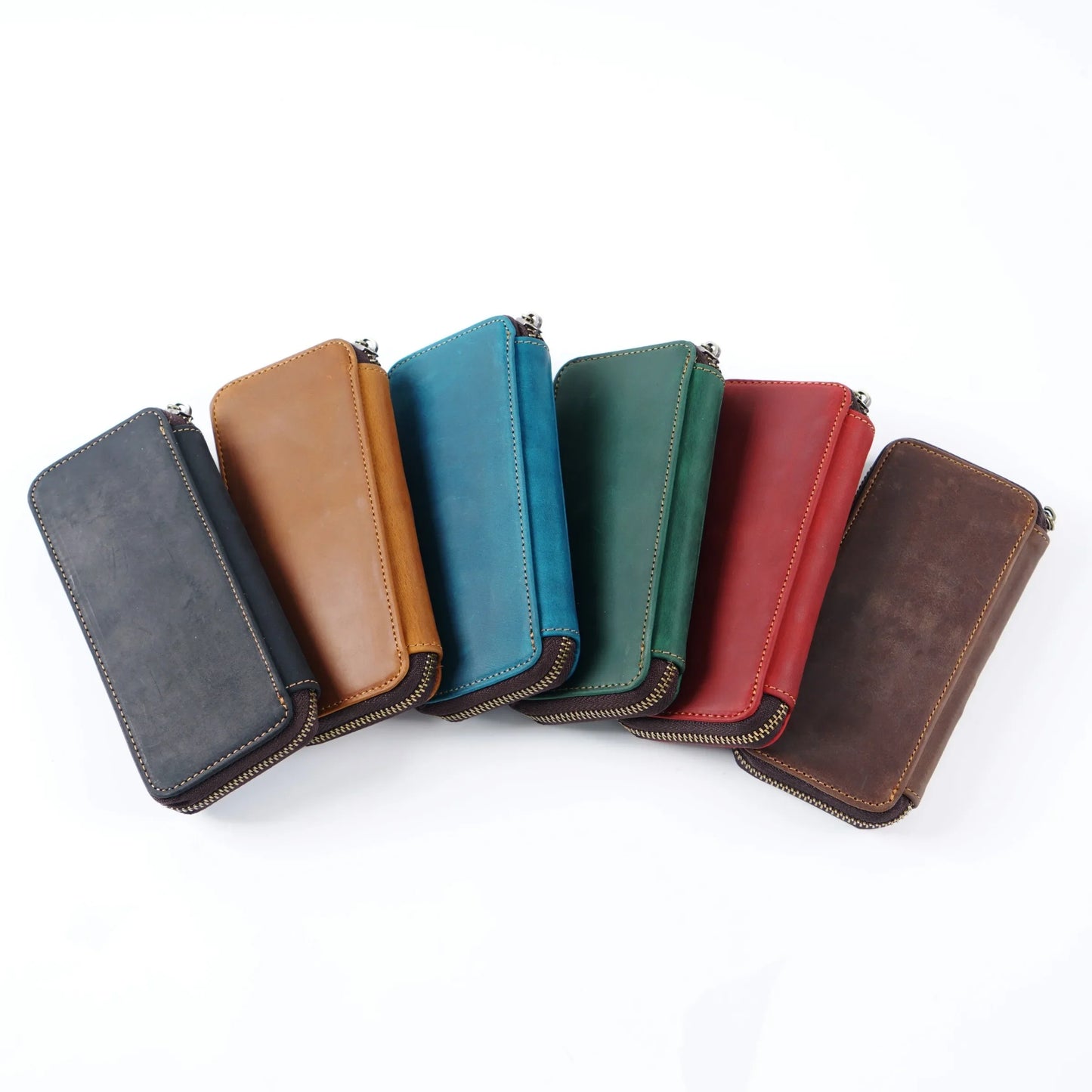 Genuine Leather Fountain Pen Case With 3 Divided Slots, Handmade Zippered Stationery Pouch Pen Holder Bag for Office School