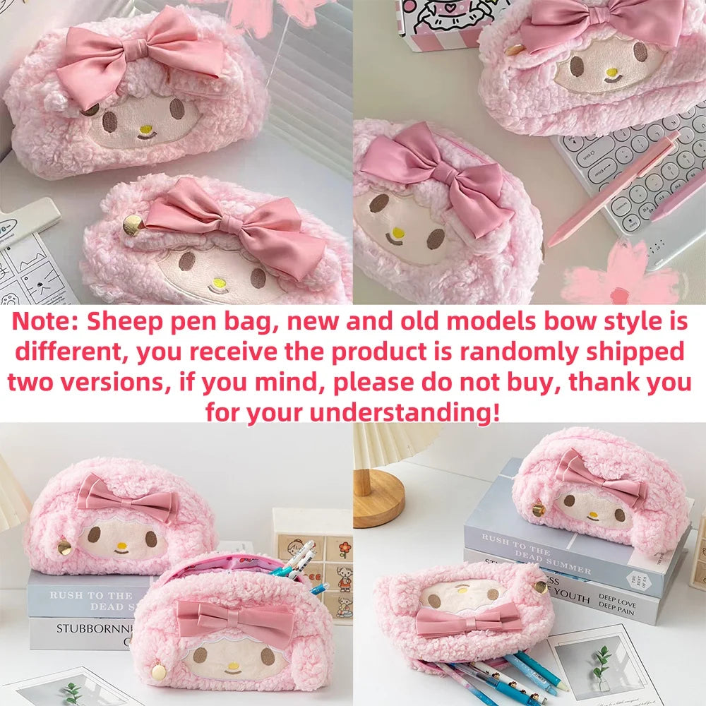 Sanrio Melody Cinnamoroll Fashionable Latest Pink Plush High Aesthetic Girl's Heart-shaped Pencil Case With Large Capacity