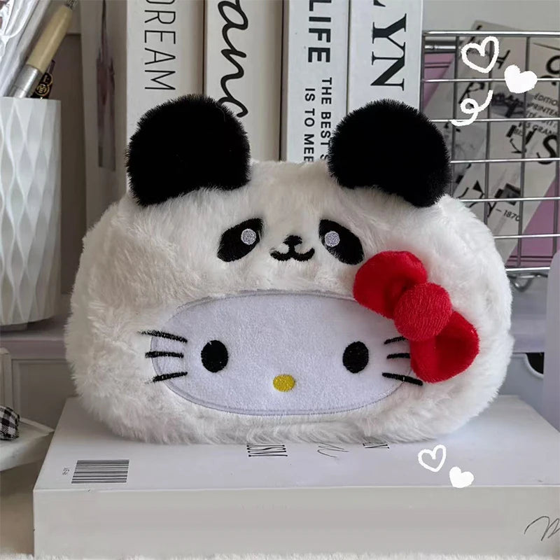 Kawaii Hello Kitty Plush Pencil Case Cartoon Makeup Bag Large Capacity Stationery Cosmetics Pencil Pouch Storage Bag Gift