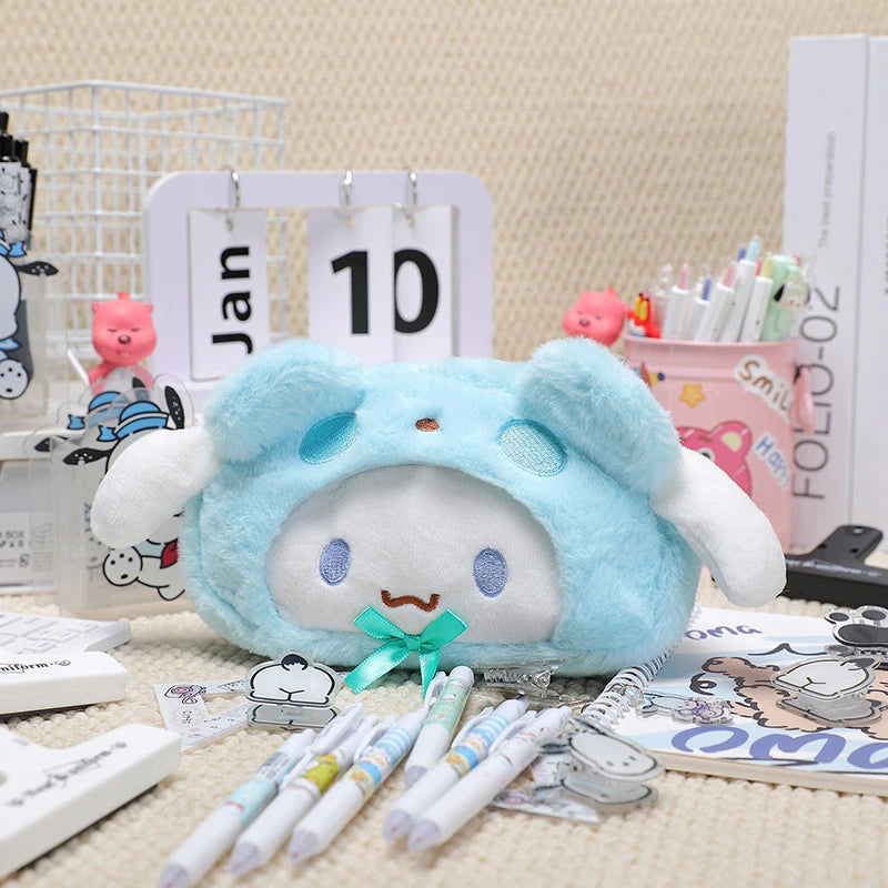 Kawaii Hello Kitty Plush Pencil Case Cartoon Makeup Bag Large Capacity Stationery Cosmetics Pencil Pouch Storage Bag Gift