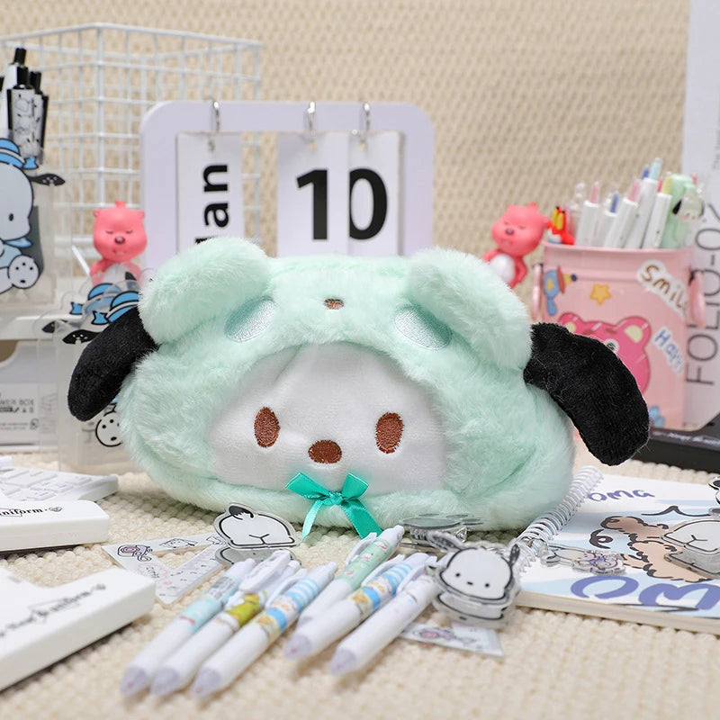 Kawaii Hello Kitty Plush Pencil Case Cartoon Makeup Bag Large Capacity Stationery Cosmetics Pencil Pouch Storage Bag Gift