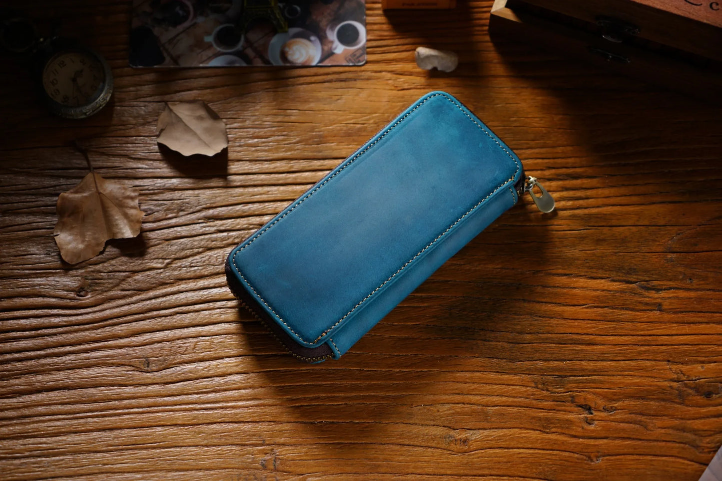 Genuine Leather Fountain Pen Case With 3 Divided Slots, Handmade Zippered Stationery Pouch Pen Holder Bag for Office School