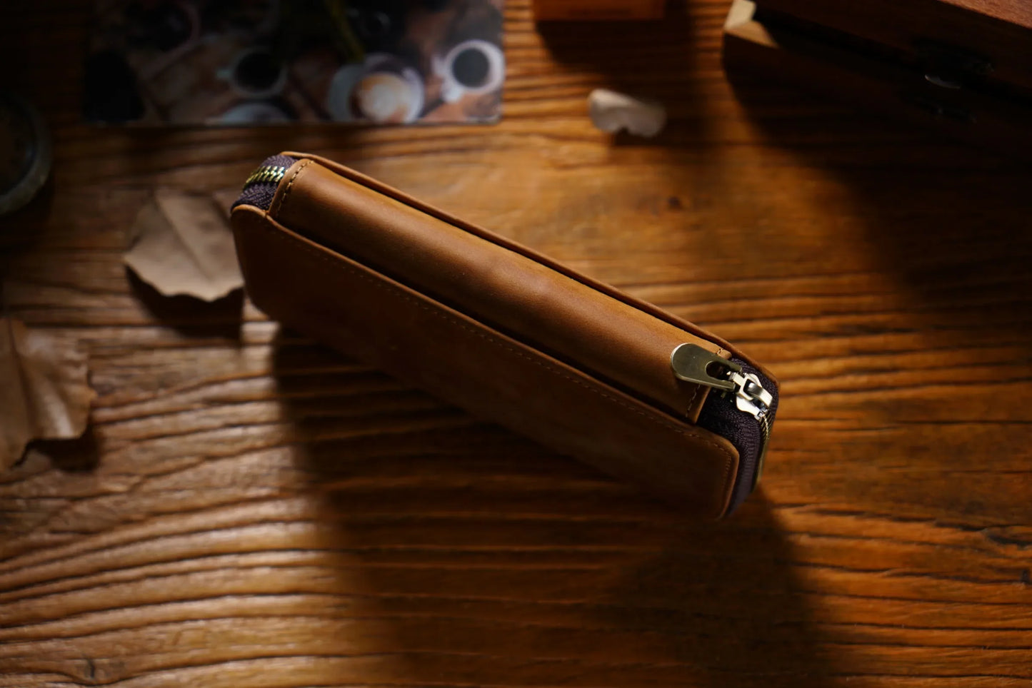 Genuine Leather Fountain Pen Case With 3 Divided Slots, Handmade Zippered Stationery Pouch Pen Holder Bag for Office School