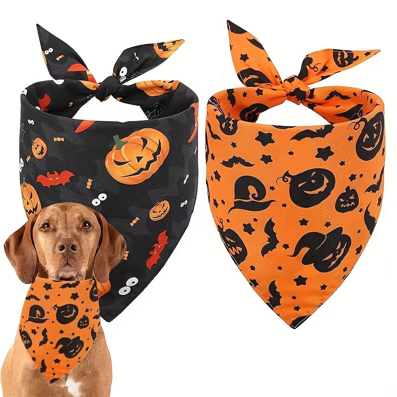 Bandana Halloween Chien Double Couche - Motifs Sorcière et Citrouille