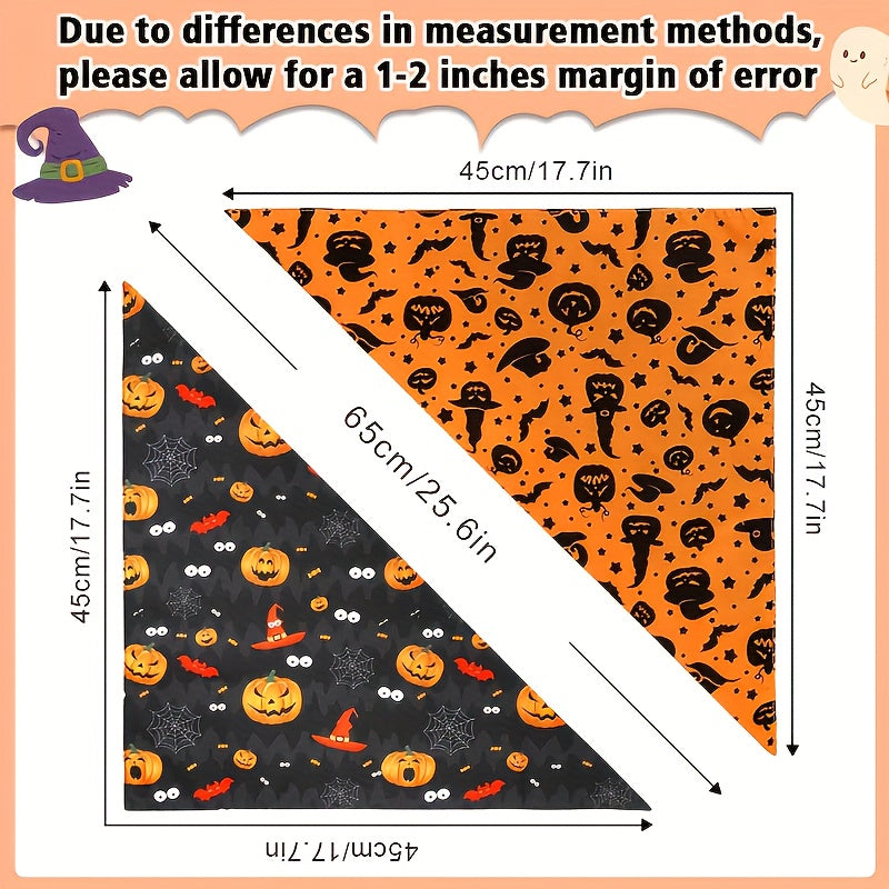 Bandana Halloween Chien Double Couche - Motifs Sorcière et Citrouille