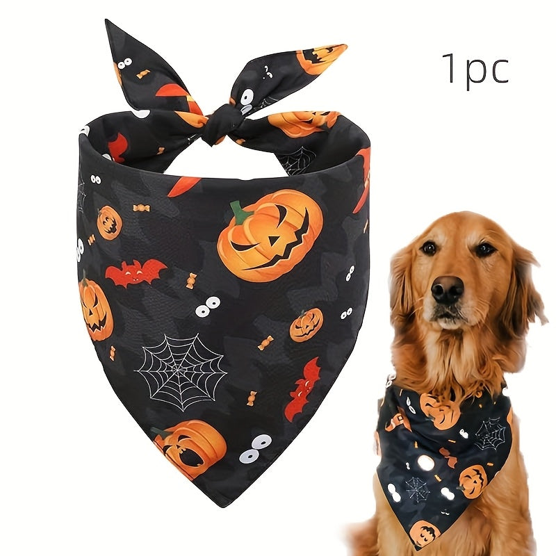 Bandana Halloween Chien Double Couche - Motifs Sorcière et Citrouille