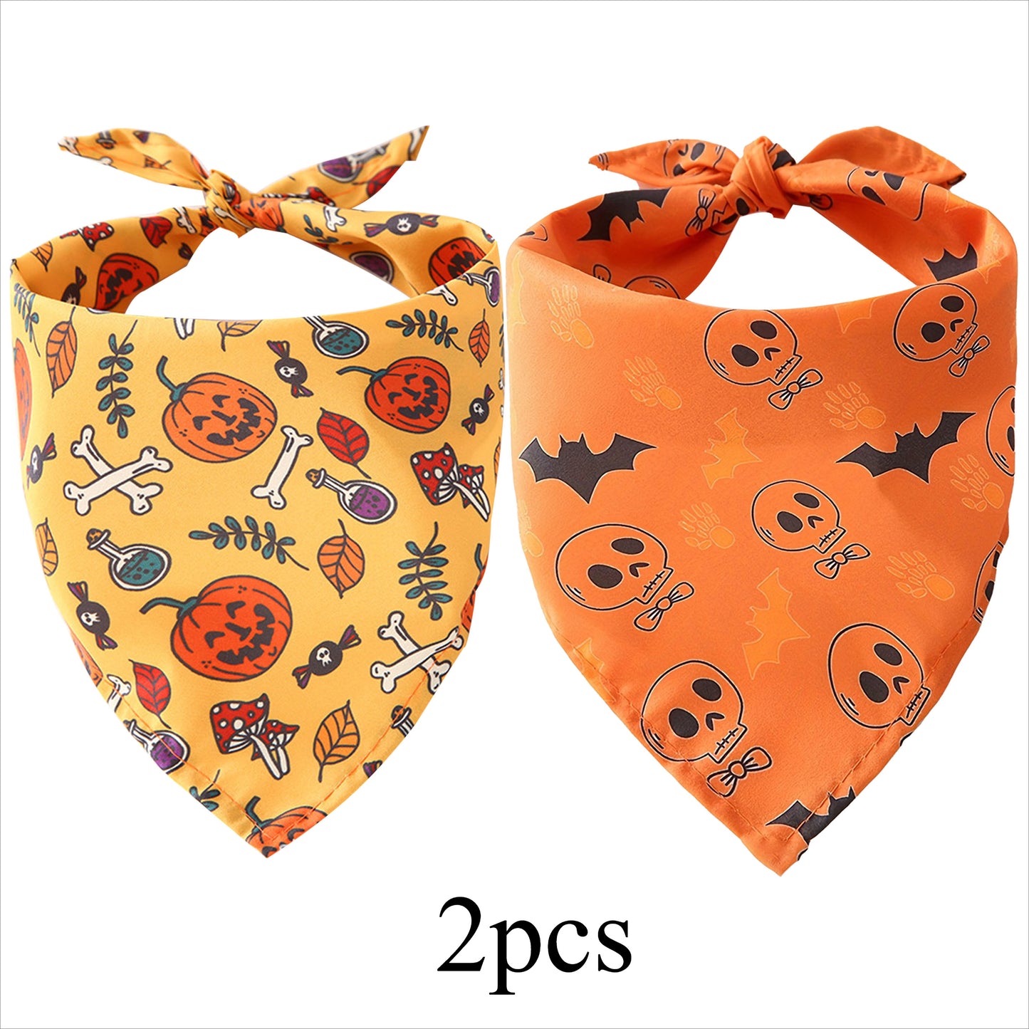 Pack 2 Bandanas Halloween Chien - Citrouille et Chauve-Souris Lavables