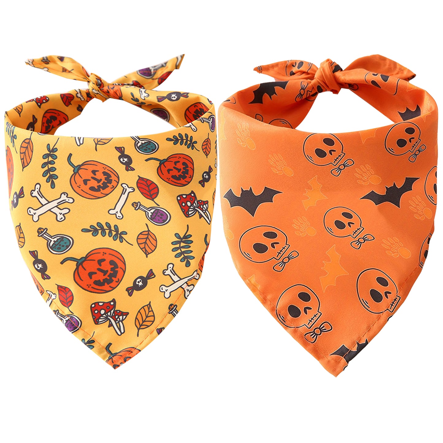 Pack 2 Bandanas Halloween Chien - Citrouille et Chauve-Souris Lavables