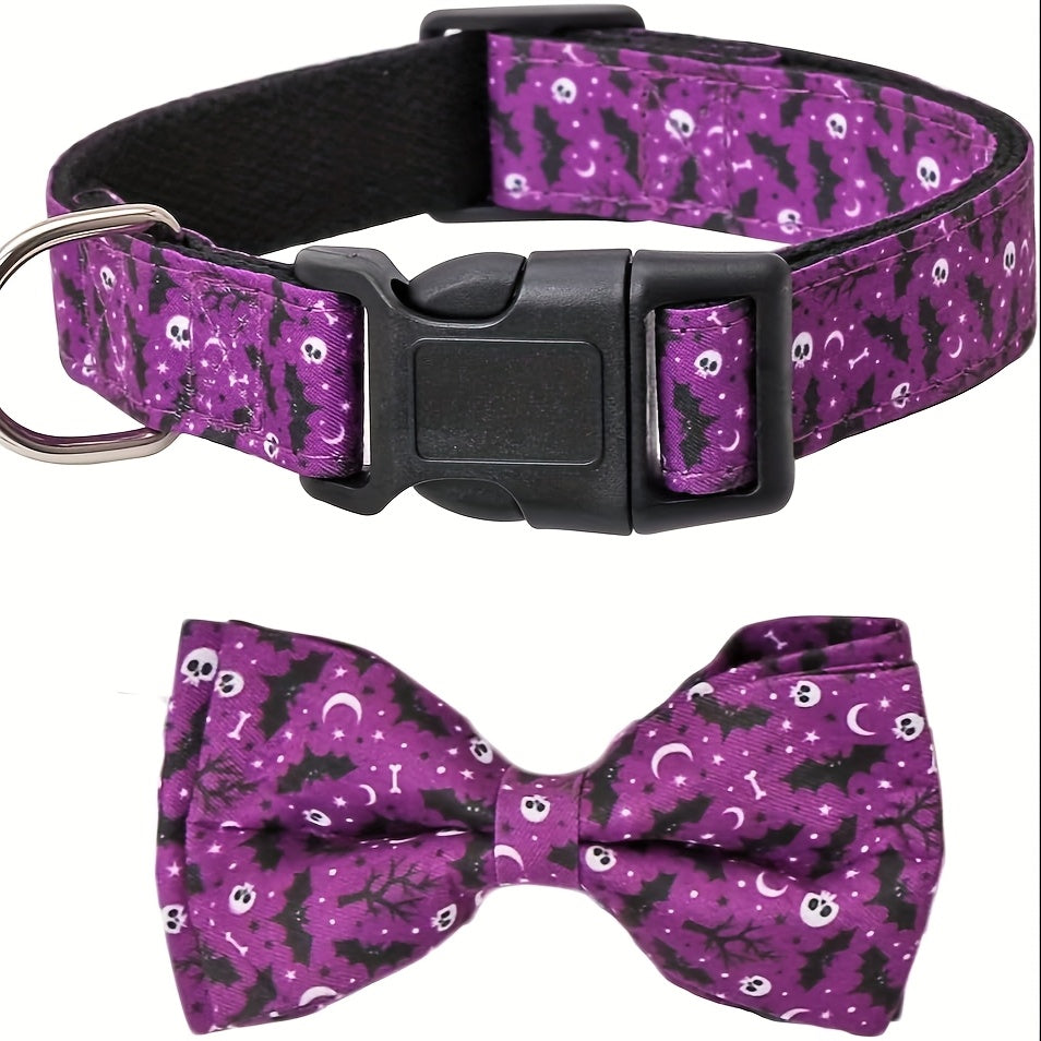Collier Halloween Chien Ajustable - Motifs Citrouille Chauve-Souris Sorcière