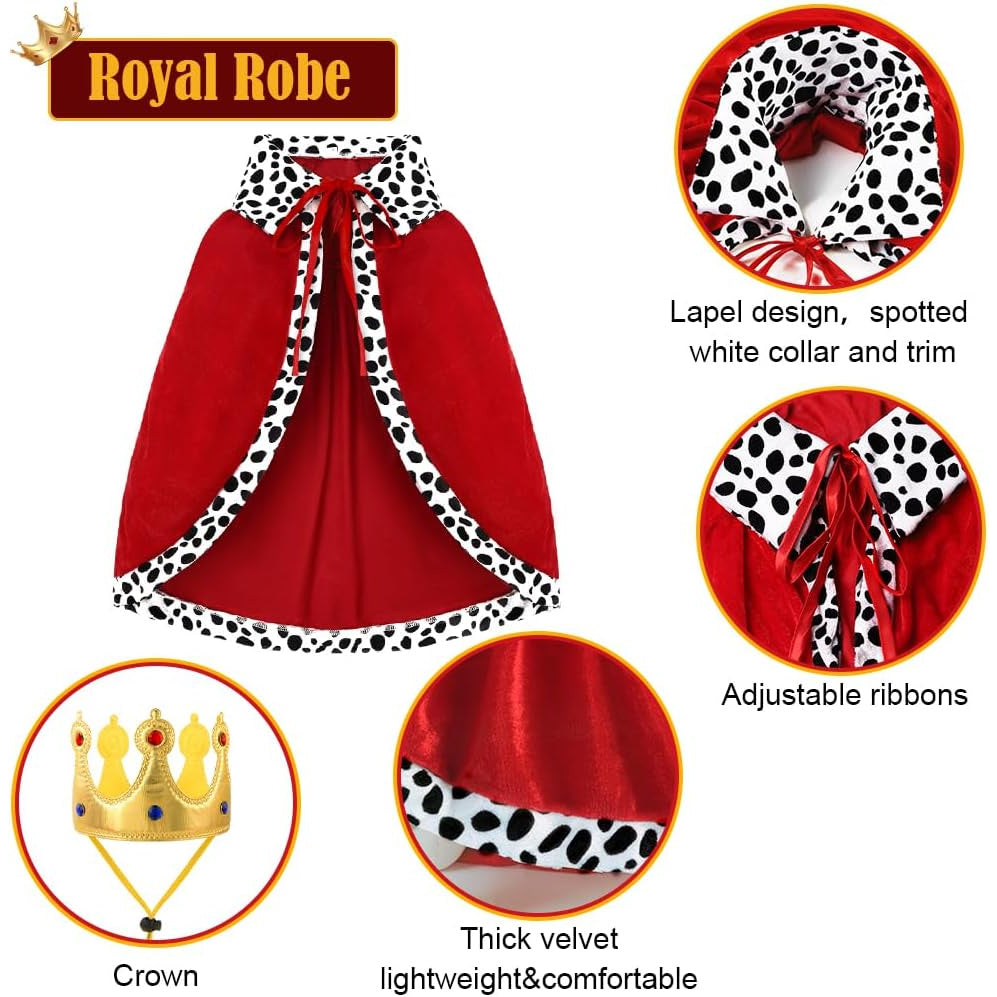 Costume Roi Halloween Chien Chat - Cape et Couronne à Pois Rouge et Noir