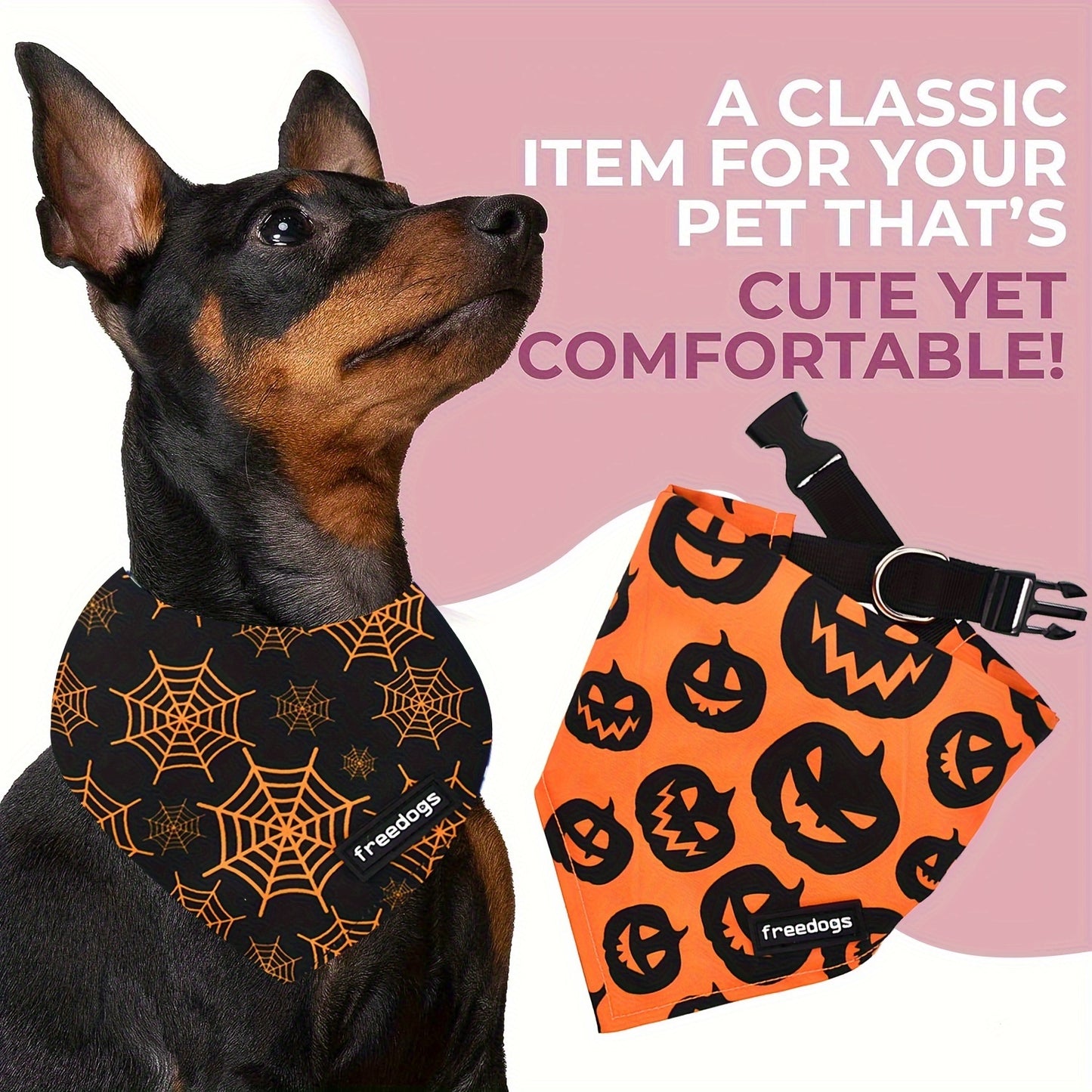 Pack 2 Bandanas Halloween Chien avec Collier - Citrouille et Toile d'Araignée