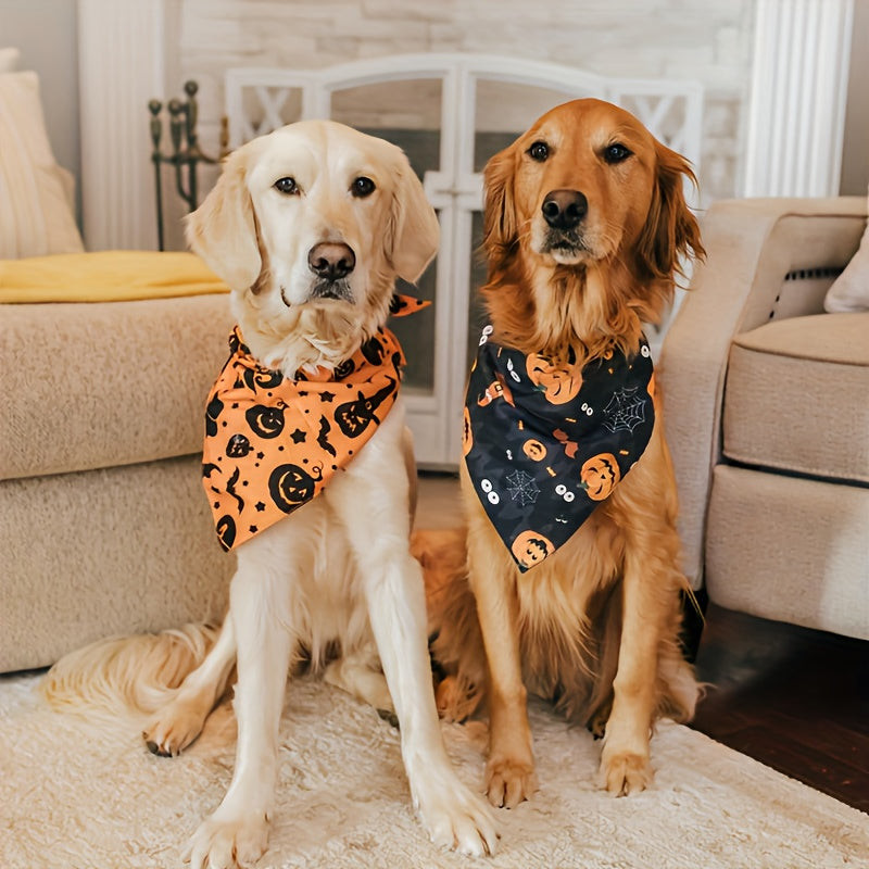 Bandana Halloween Chien Double Couche - Motifs Sorcière et Citrouille