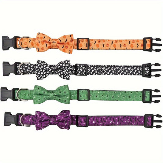Collier Halloween Chien Ajustable - Motifs Citrouille Chauve-Souris Sorcière