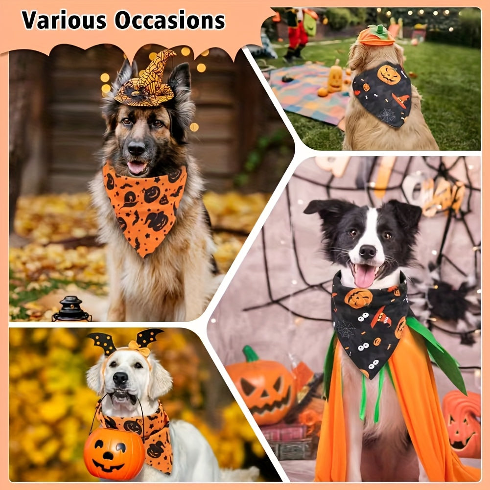 Bandana Halloween Chien Double Couche - Motifs Sorcière et Citrouille