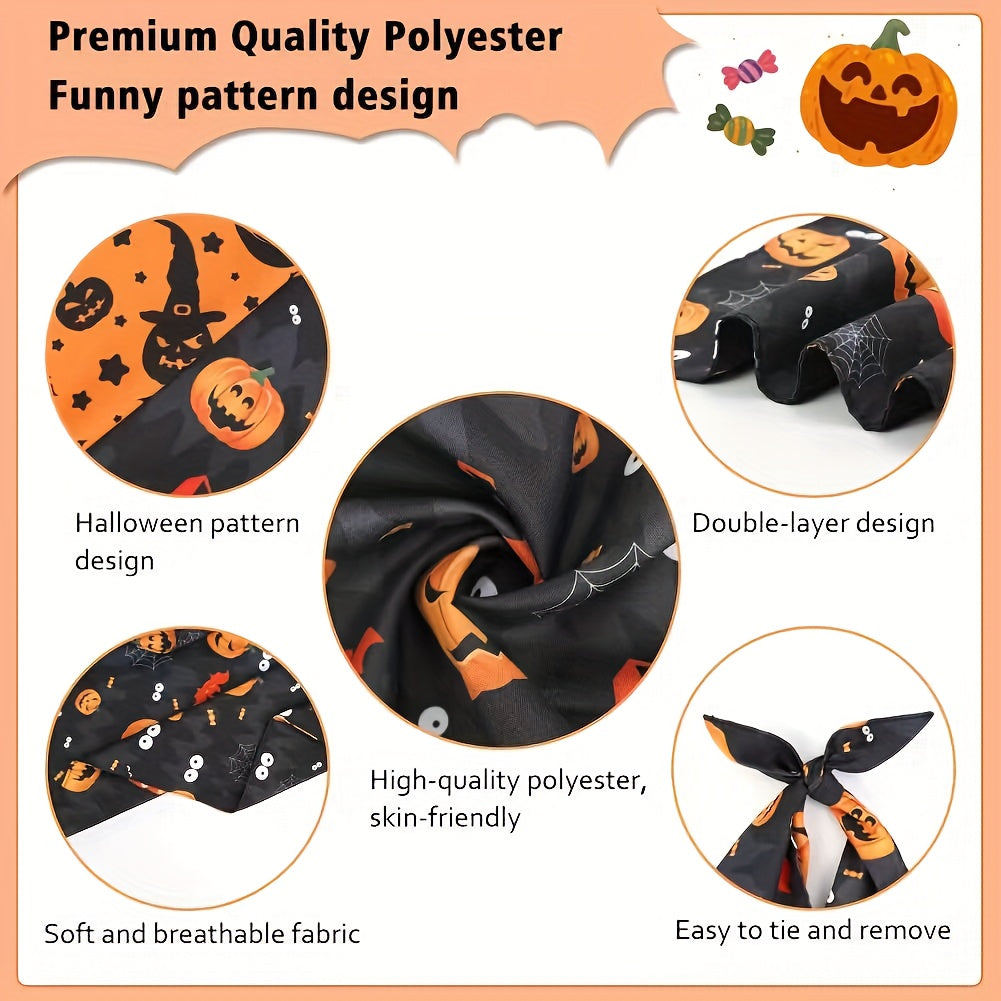 Bandana Halloween Chien Double Couche - Motifs Sorcière et Citrouille