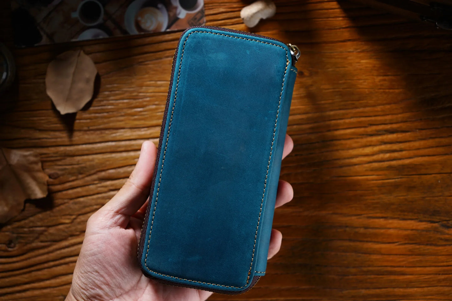 Genuine Leather Fountain Pen Case With 3 Divided Slots, Handmade Zippered Stationery Pouch Pen Holder Bag for Office School