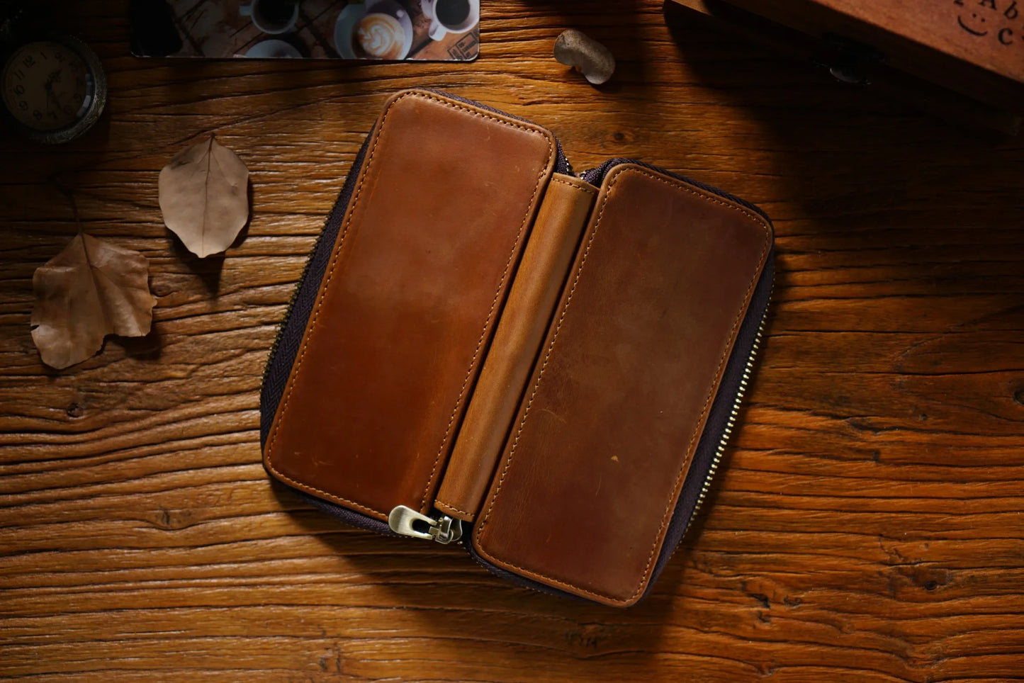 Genuine Leather Fountain Pen Case With 3 Divided Slots, Handmade Zippered Stationery Pouch Pen Holder Bag for Office School