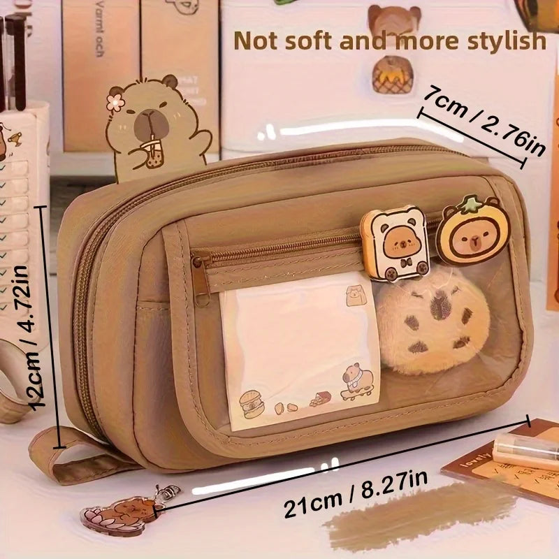 27pcs Large Capacity Volcano Flip Pencil Case Set - Includes Adorable Notepad and Stickers, Multi-Compartment Student Pouch