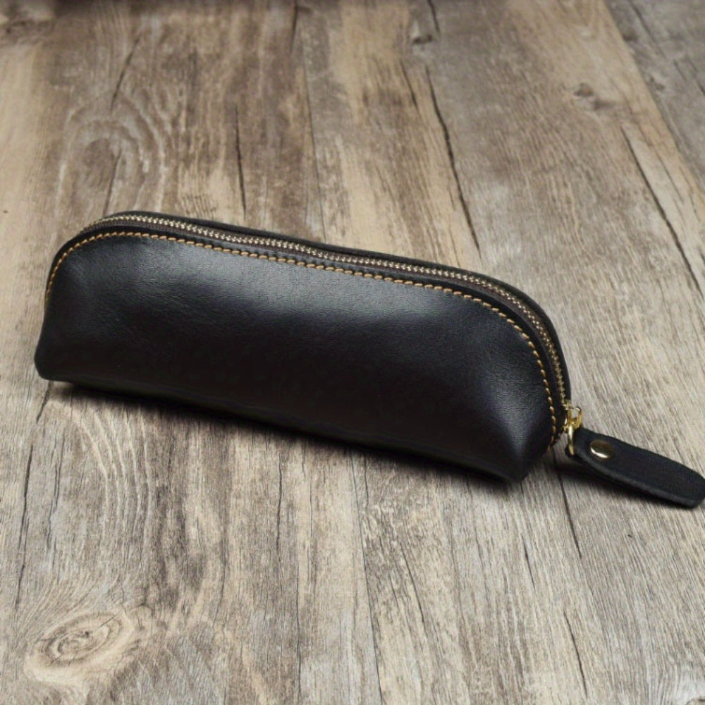 Vintage Leather Pencil Bag Simple Stationery Hoder Pen Case Storage Bag Zipper Pencil Pouch Glasses Box School Supplies