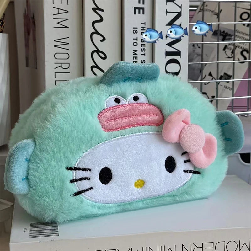 Kawaii Hello Kitty Plush Pencil Case Cartoon Makeup Bag Large Capacity Stationery Cosmetics Pencil Pouch Storage Bag Gift