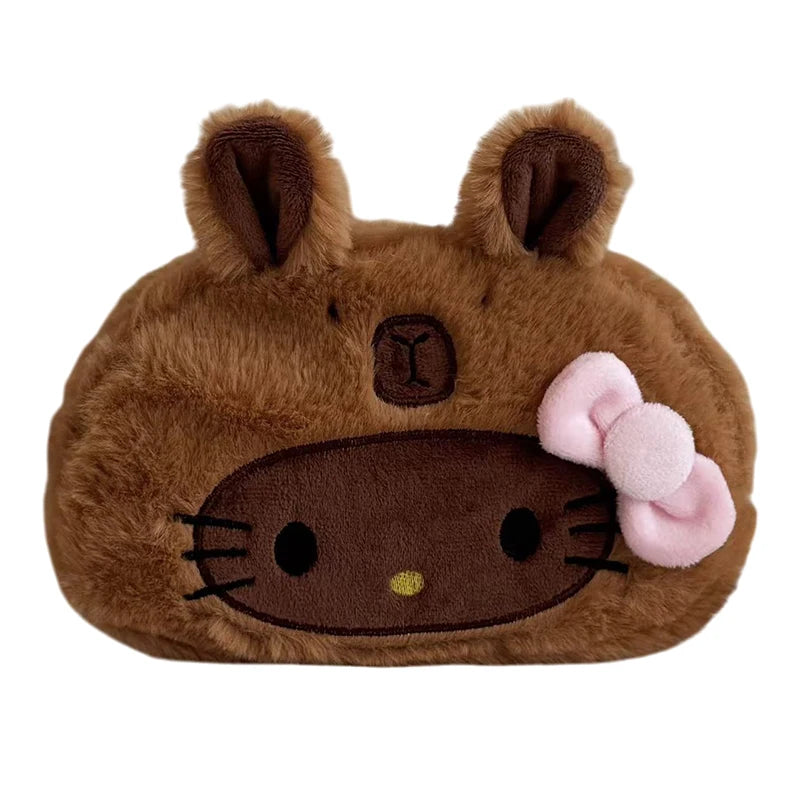 Kawaii Hello Kitty Plush Pencil Case Cartoon Makeup Bag Large Capacity Stationery Cosmetics Pencil Pouch Storage Bag Gift