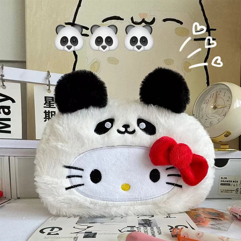 Kawaii Hello Kitty Plush Pencil Case Cartoon Makeup Bag Large Capacity Stationery Cosmetics Pencil Pouch Storage Bag Gift