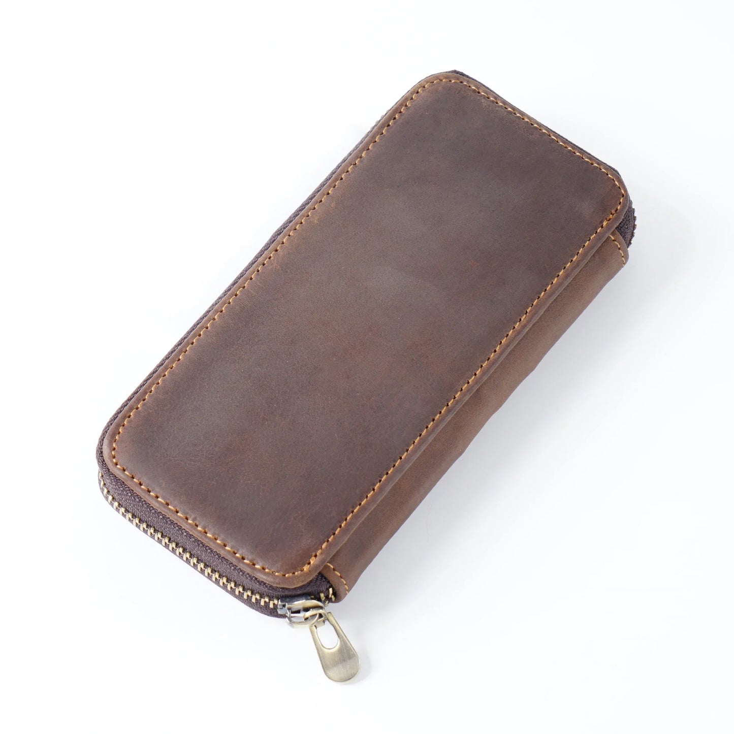 Genuine Leather Fountain Pen Case With 3 Divided Slots, Handmade Zippered Stationery Pouch Pen Holder Bag for Office School