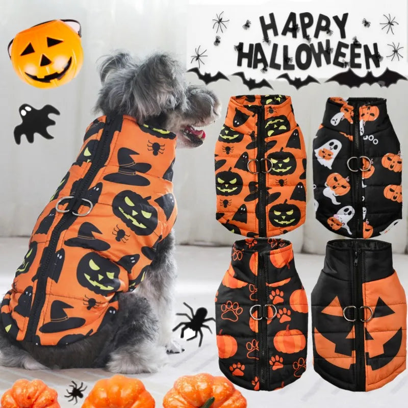 Veste Halloween Chien - Manteau Hiver Imprimé Citrouille Imperméable