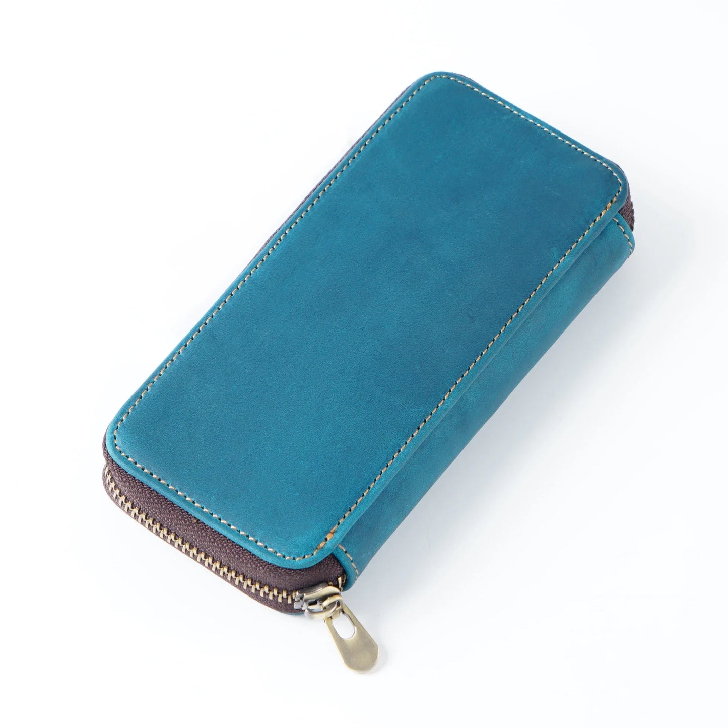 Genuine Leather Fountain Pen Case With 3 Divided Slots, Handmade Zippered Stationery Pouch Pen Holder Bag for Office School