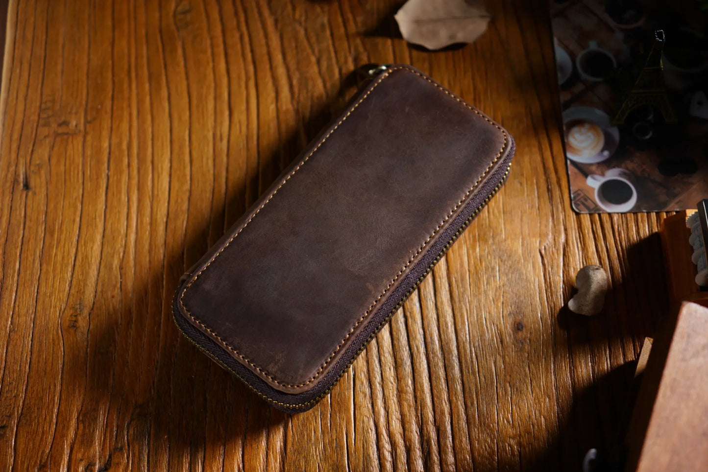 Genuine Leather Fountain Pen Case With 3 Divided Slots, Handmade Zippered Stationery Pouch Pen Holder Bag for Office School