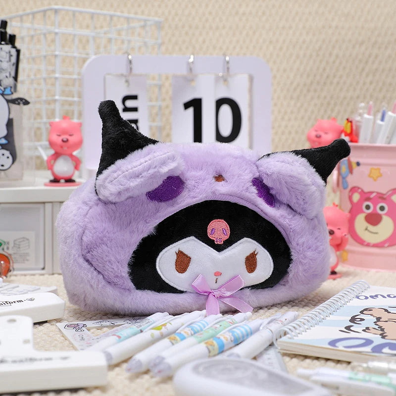 Kawaii Hello Kitty Plush Pencil Case Cartoon Makeup Bag Large Capacity Stationery Cosmetics Pencil Pouch Storage Bag Gift