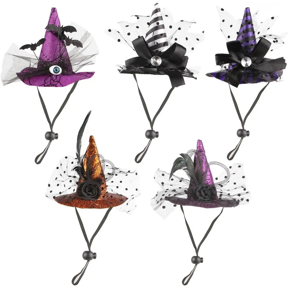 Chapeau de Sorcière Halloween pour Chien - Accessoire Festif avec Cordon Ajustable