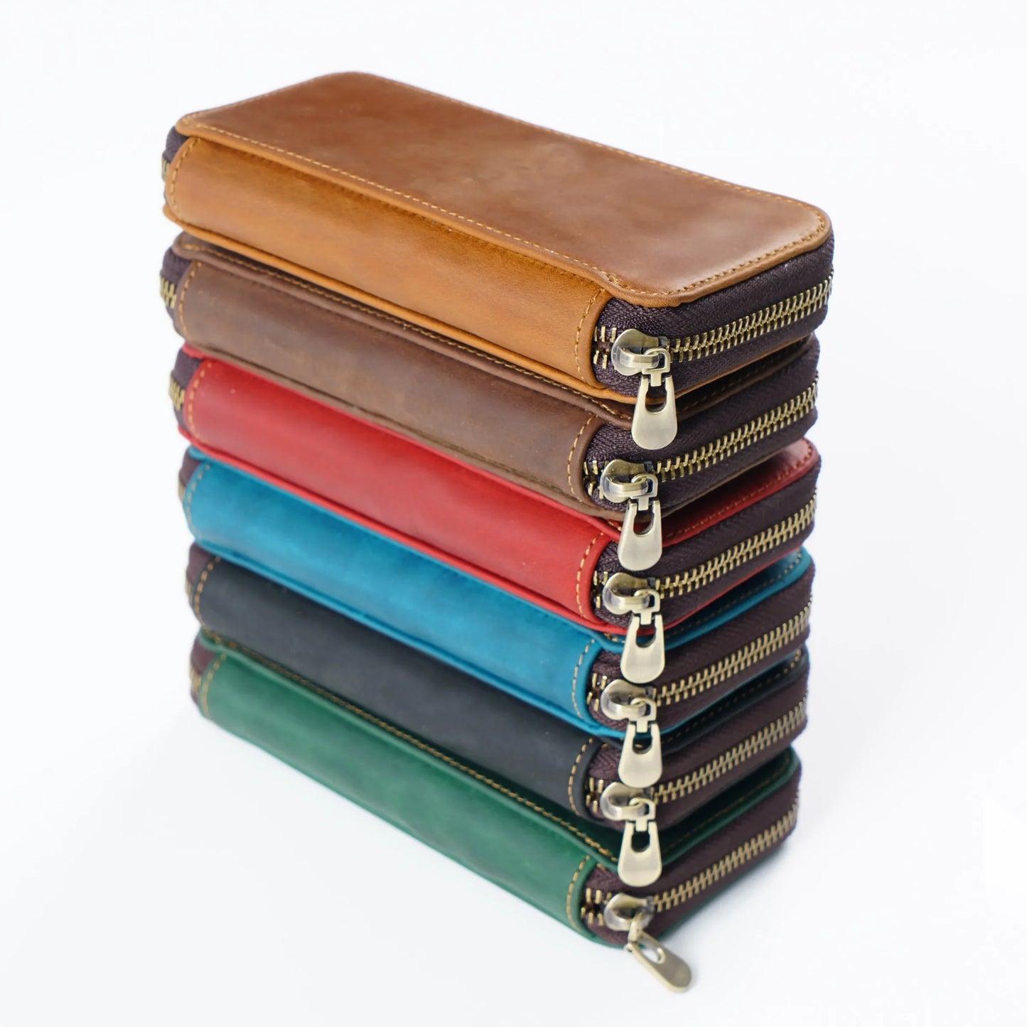 Genuine Leather Fountain Pen Case With 3 Divided Slots, Handmade Zippered Stationery Pouch Pen Holder Bag for Office School