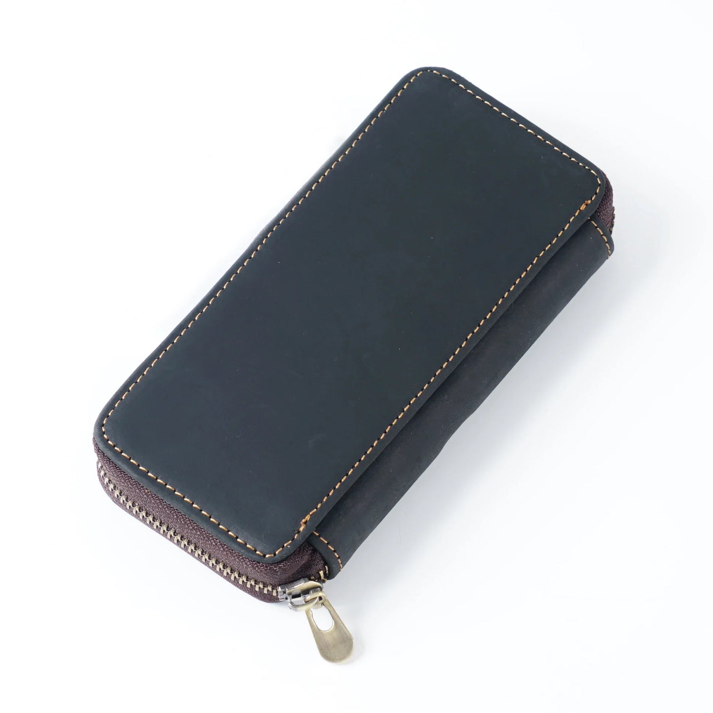 Genuine Leather Fountain Pen Case With 3 Divided Slots, Handmade Zippered Stationery Pouch Pen Holder Bag for Office School