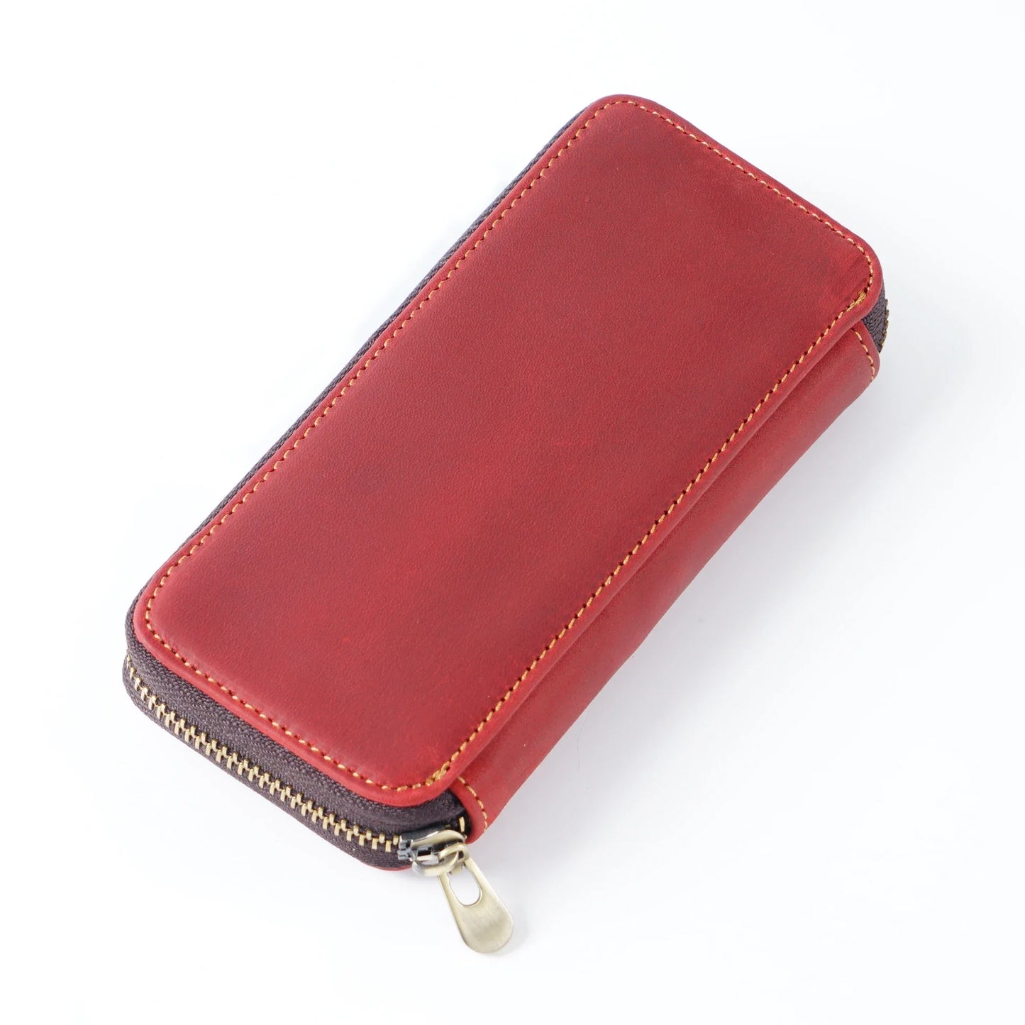 Genuine Leather Fountain Pen Case With 3 Divided Slots, Handmade Zippered Stationery Pouch Pen Holder Bag for Office School