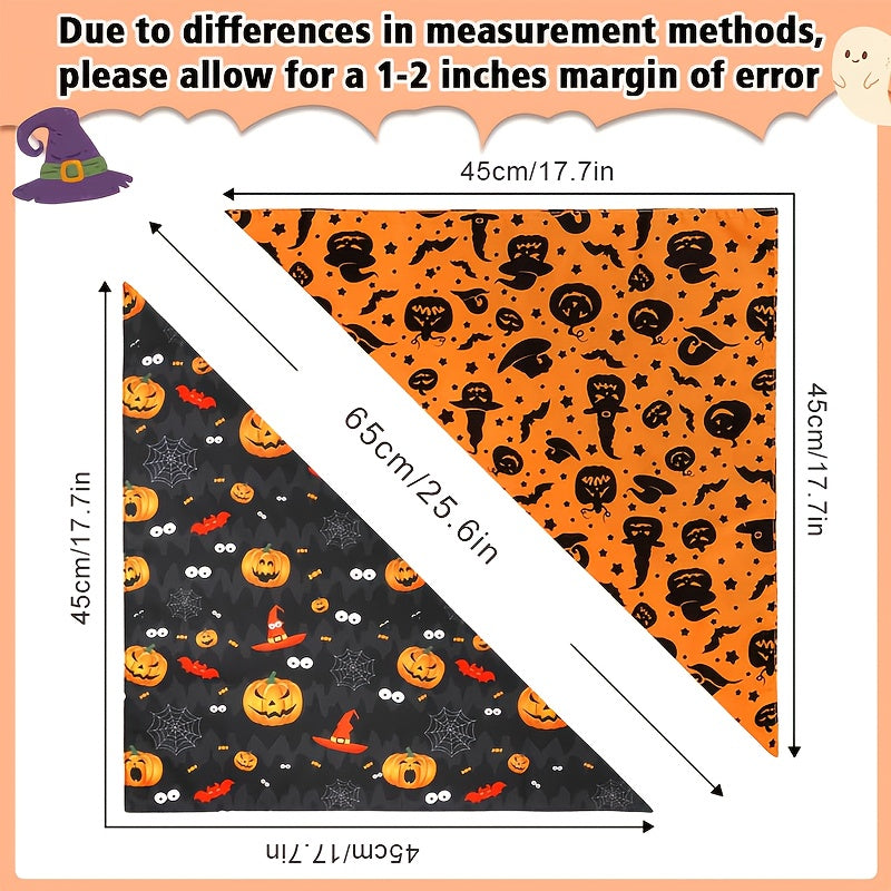 Bandana Halloween Chien Double Couche - Motifs Sorcière et Citrouille