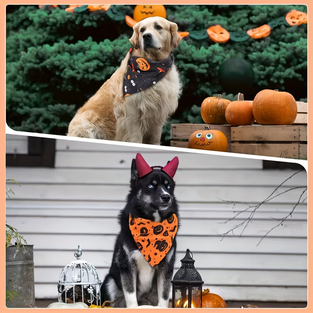 Bandana Halloween Chien Double Couche - Motifs Sorcière et Citrouille